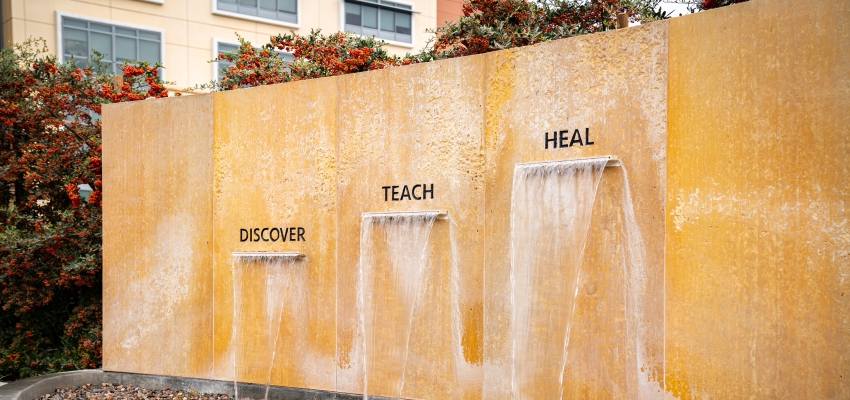 Discover Teach Heal water fountain.