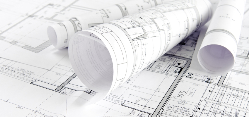 A photo of blue prints and building plans