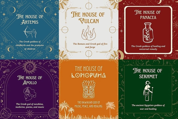 6 ZotUnity Houses - The House of Artemis, The House of Vulcan, The House of Panacea, The House of Apollo, The House of Sekhmet and The House of Lonopuha