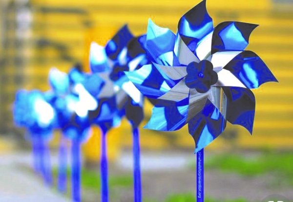 The blue pinwheel symbolizes child abuse prevention awareness