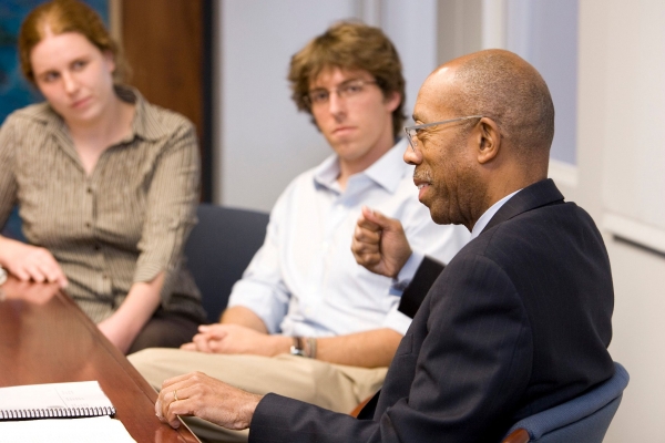 Chancellor Drake with students