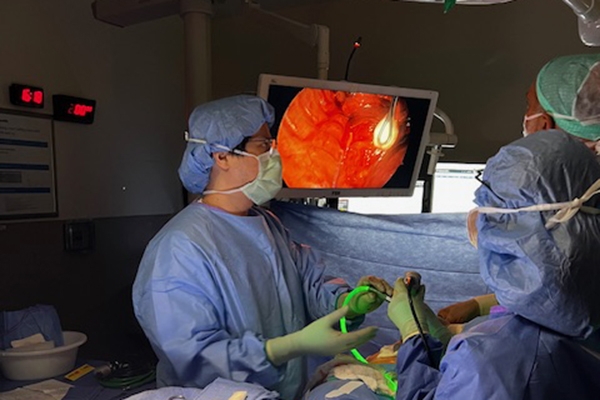 Thoracic surgeons performing laparoscopic surgery