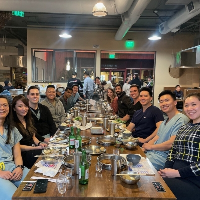 Residents at a group dinner