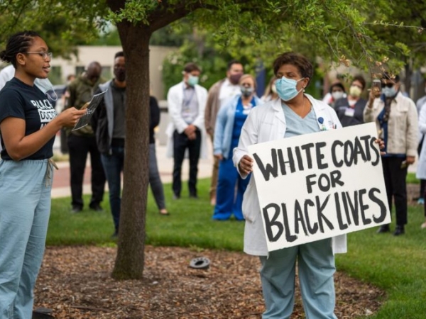 LEAD-ABC Cofounders Kaosoluchi Enendu and Dr. Carol Major speak at "White Coats for Black Lives"