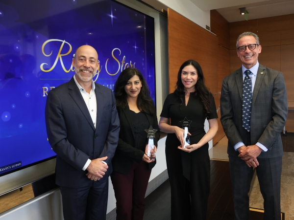 Drs. Shruti Gohil and E.R. Chulie Ulloa at the Rising Stars awards with UCI Health President and CEO Chad Lefteris (left) and School of Medicine Dean Michael J. Stamos.