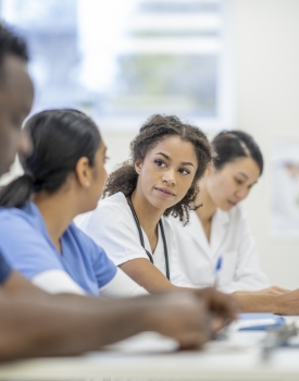 Medical students study in a classroom