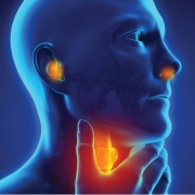 Blue Man Face with highlights of pain in neck and throat