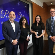Drs. Shruti Gohil and E.R. Chulie Ulloa at the Rising Stars awards with UCI Health President and CEO Chad Lefteris (left) and School of Medicine Dean Michael J. Stamos.