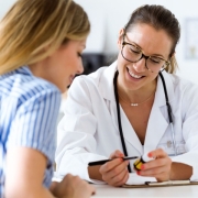 Patient consults with physician
