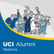 A thumbnail for UCI Alumni Medicine events feed. Cartoon anteaters in scrubs with UCI Alumni Medicine wordmark