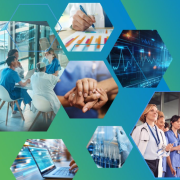 A collage of medical images for the Business of Interprofessional Healthcare Conference