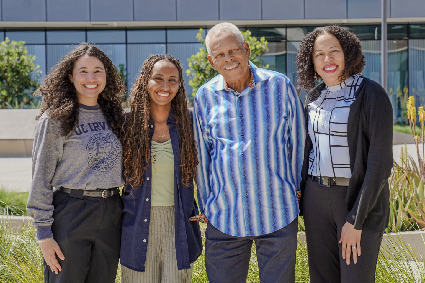 Viruet, Teka, Lewis and Taylor Lucas standing outside the new UCI Health - Irvine hospital.