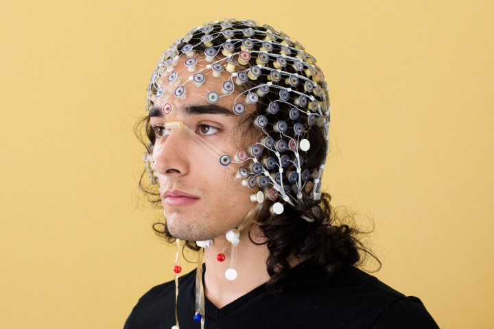 man wearing sensor array on his head